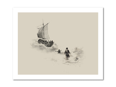 Peter and Jesus walk on water Poster Print
